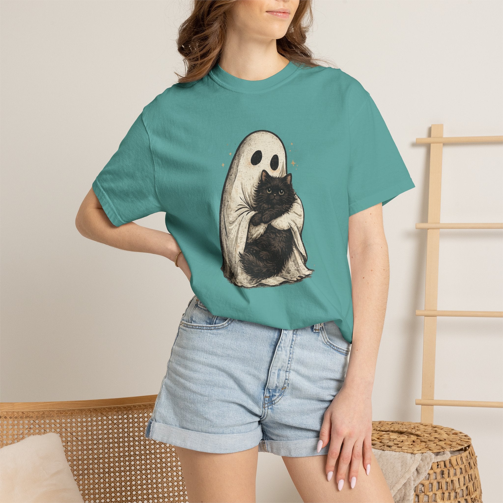 Ghost Hug T-Shirt — Cute Ghost Holding Cat Graphic Tee