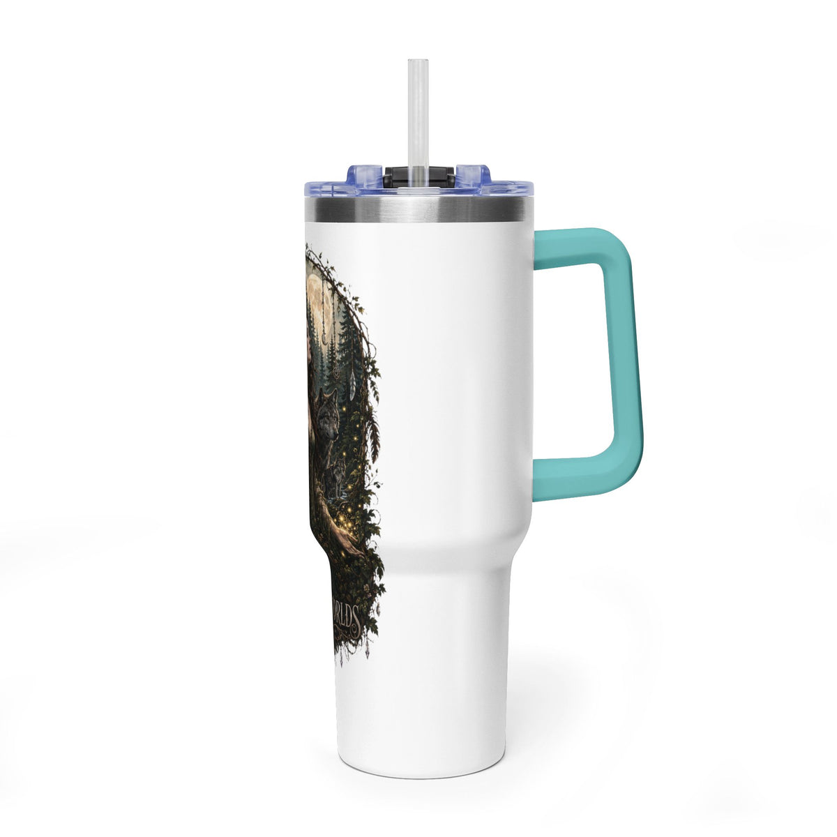 40oz Vacuum Tumbler — "Between Worlds" Mystical Forest Goddess Design