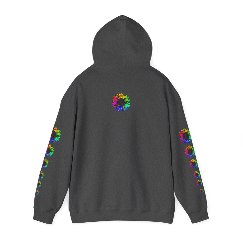 Inspirational Floral Hoodie – "Your Smile is Kind & Beautiful" Rainbow Sunflower Cozy Pullover