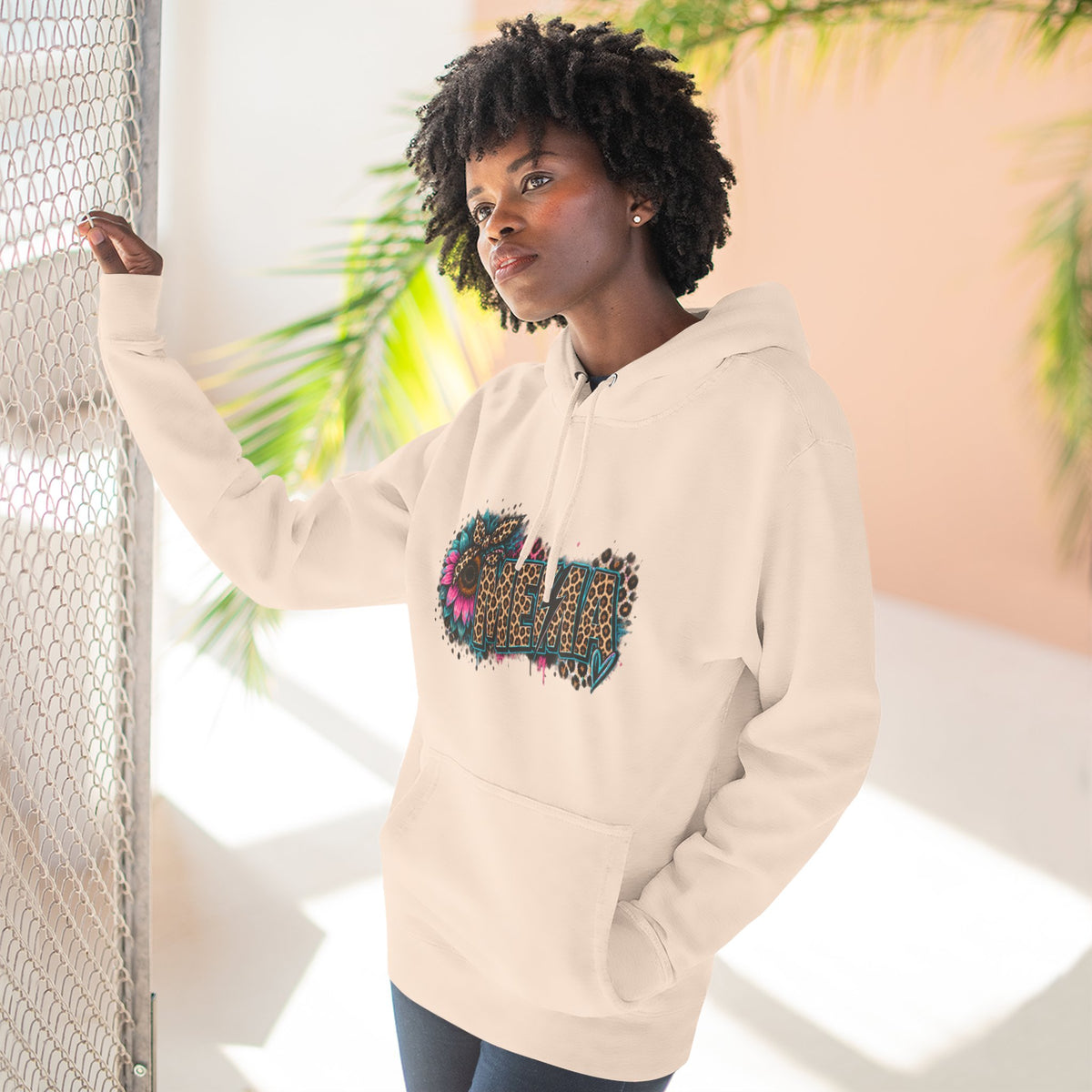 MEMA Leopard Floral Heat Hoodie — Cozy Fleece Pullover with Leopard & Flowers Design