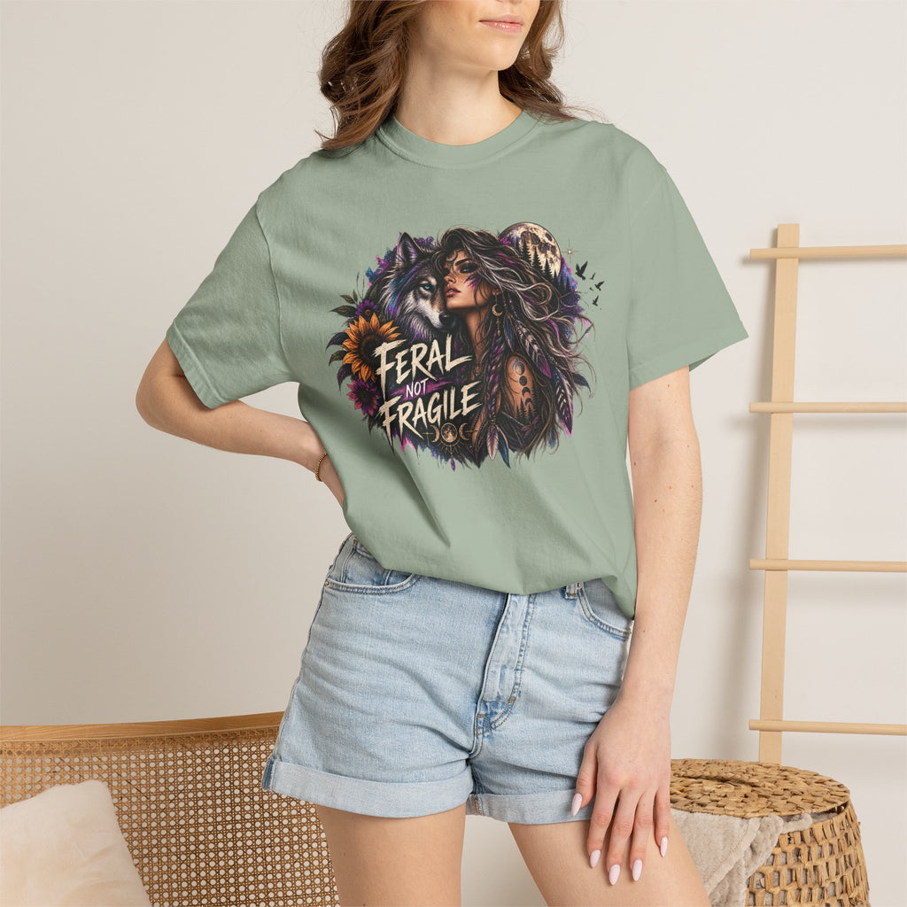 Feral Not Fragile Graphic T-Shirt — Wolf & Woman Nature Art Tee
