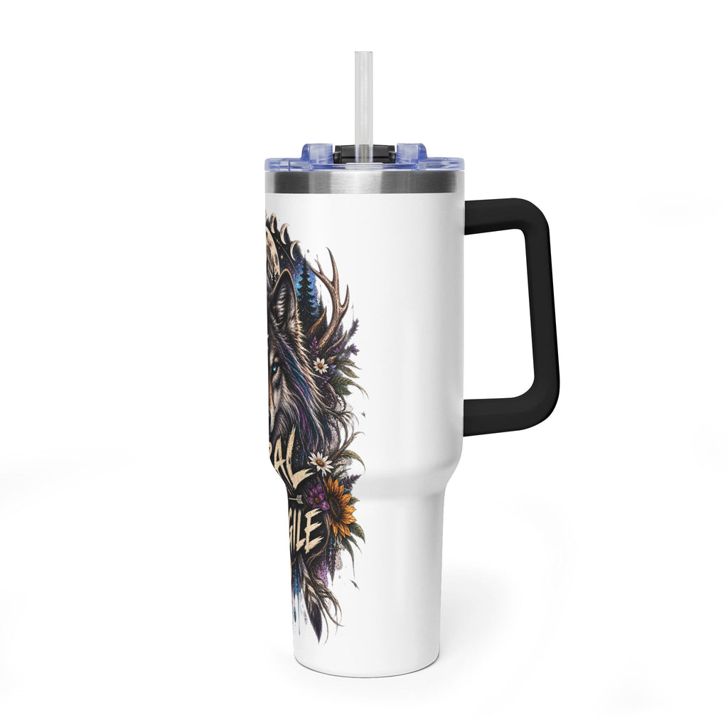 40oz Wolf Tumbler — “Feral Not Fragile” Insulated Thermal Cup