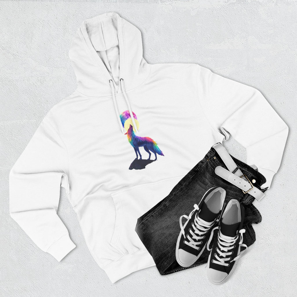 Rainbow Wolf Silhouette Hoodie | Colorful Moon Graphic
