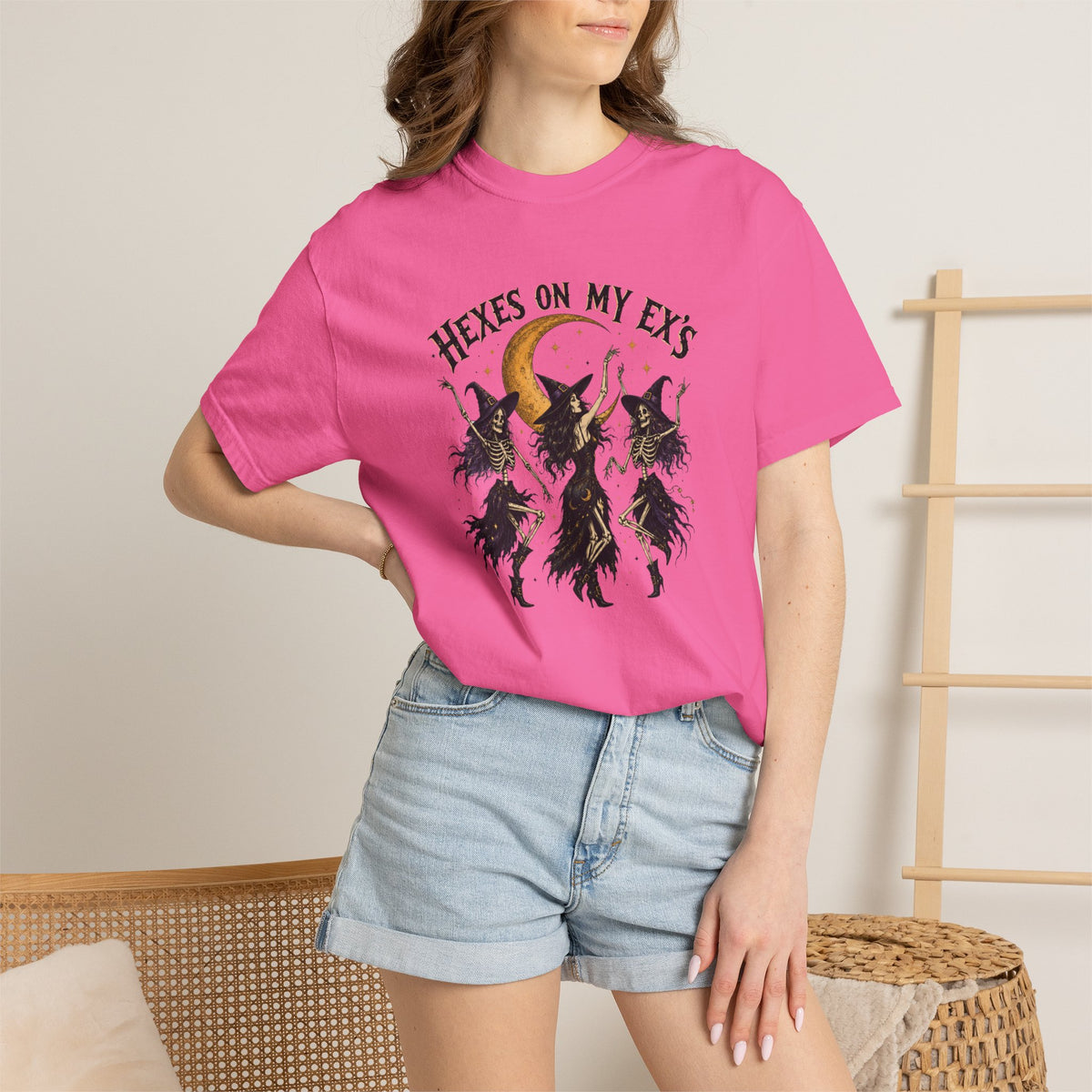 Witches and skeleton Graphic T-Shirt — "Hexes On My Ex's" Moon Witch Tee