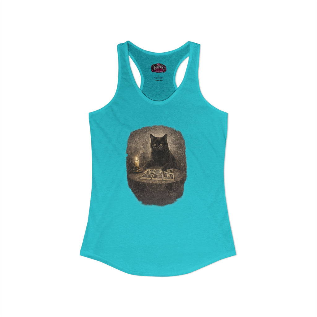 Black Cat reading Tarot Cards Tank