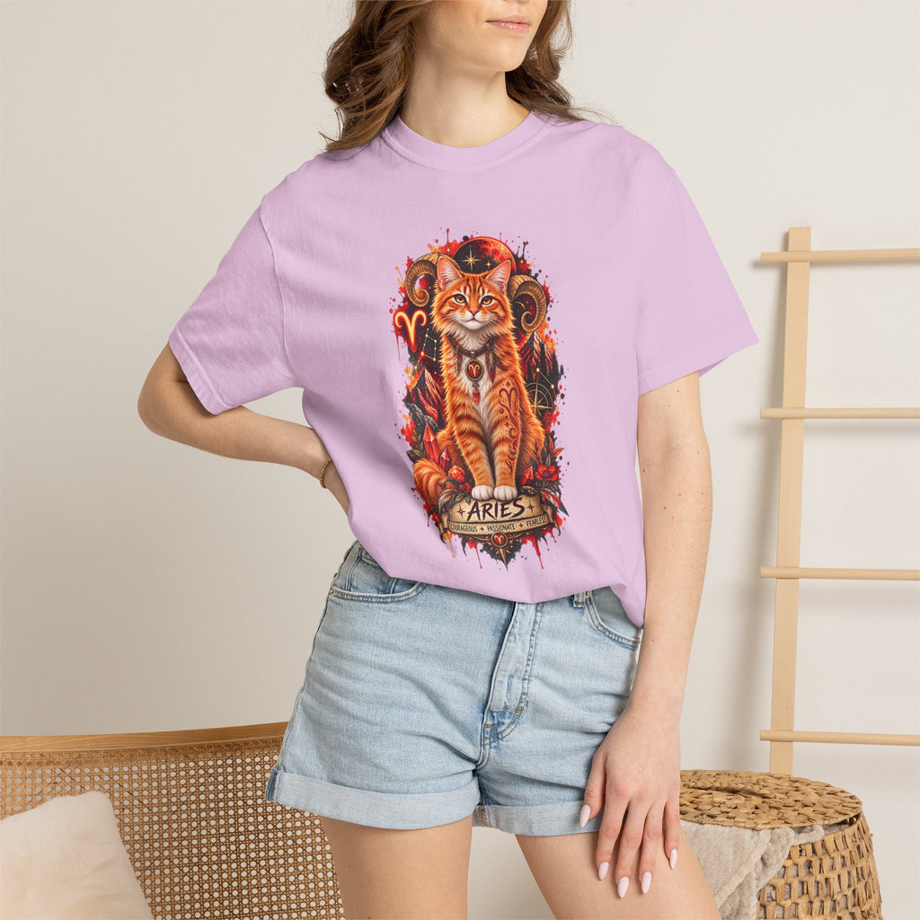 Aries Orange Tabby Cat Zodiac T-Shirt — Fiery Astrological Graphic Tee