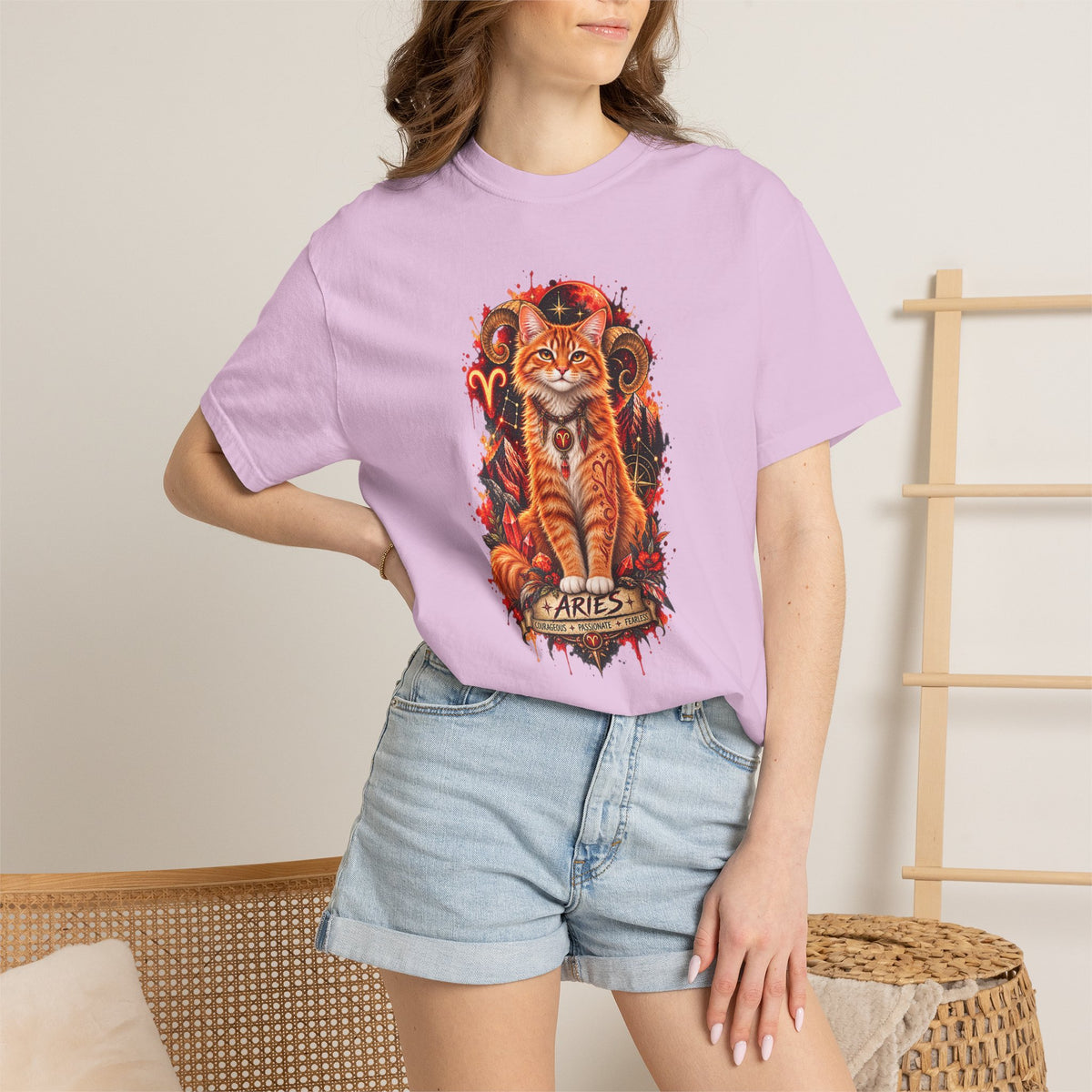 Aries Orange Tabby Cat Zodiac T-Shirt — Fiery Astrological Graphic Tee