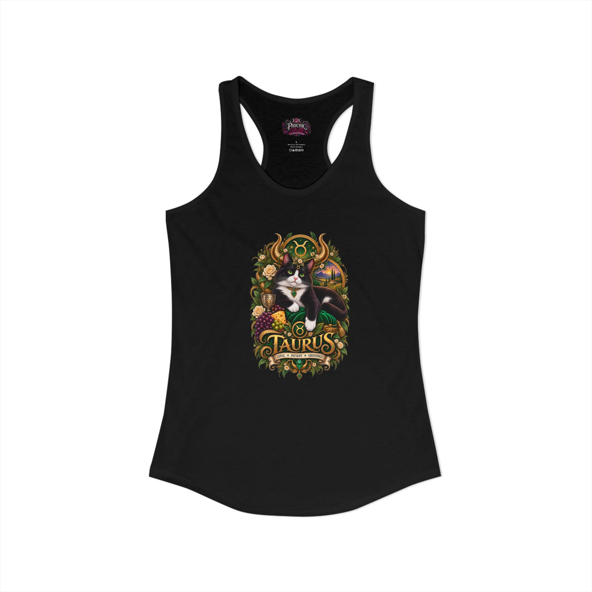 Taurus Tuxedo Cat Zodiac Tank- Celestial Astrology Cat Lover Tank