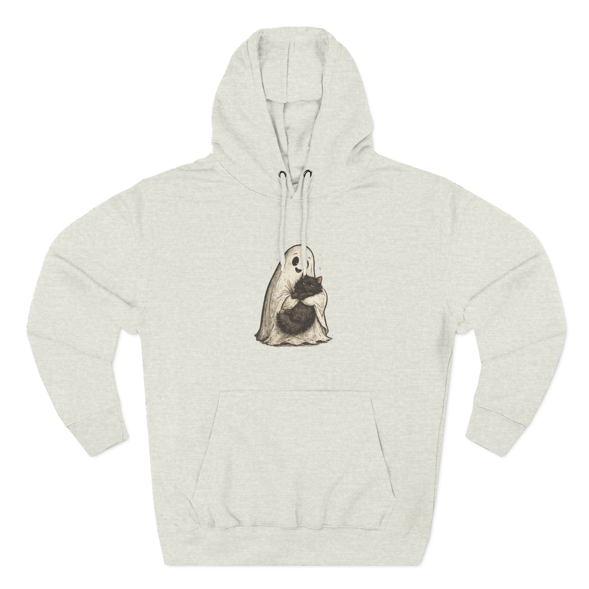 Boo & Meow Ghost Hugging Black Cat hoodie | Cute Spooky Tee Fleece Pullover