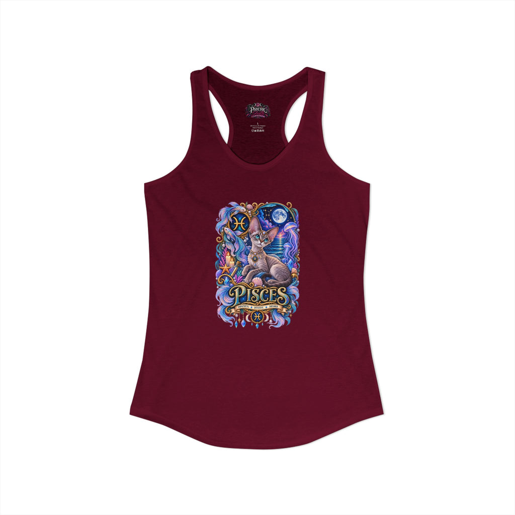 Pisces Devon Rex Cat Zodiac Tank- Celestial Astrology Cat Lover Tank