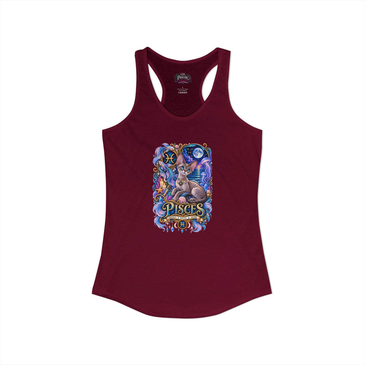 Pisces Devon Rex Cat Zodiac Tank- Celestial Astrology Cat Lover Tank