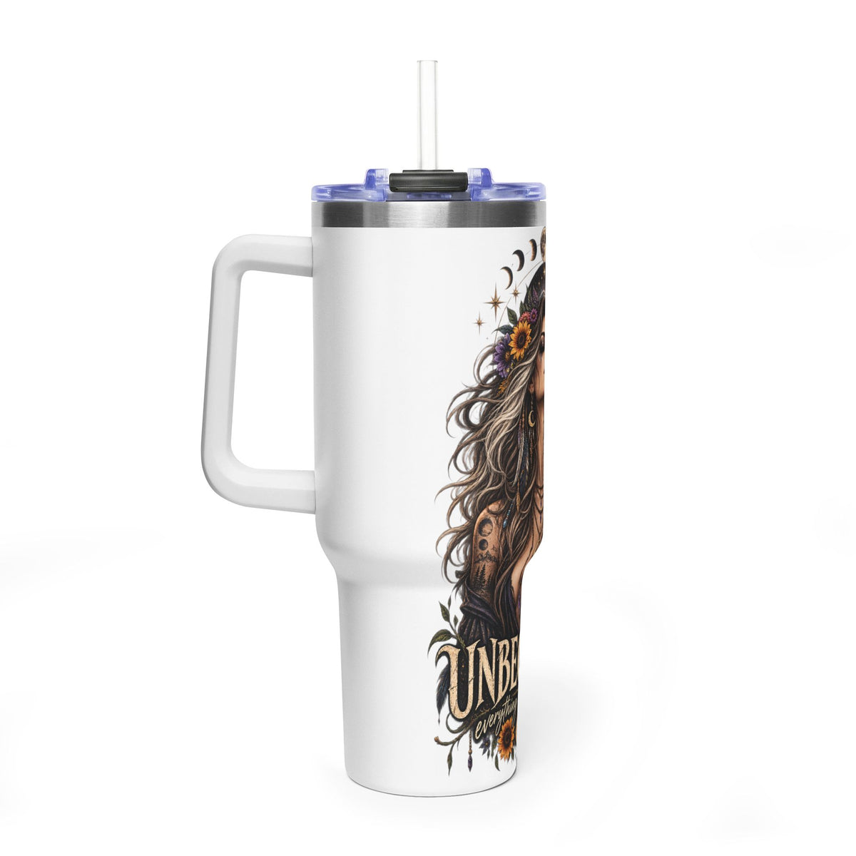 40oz Half human half skeleton Floral butterfly — "Unbecoming" Insulated Travel Cup