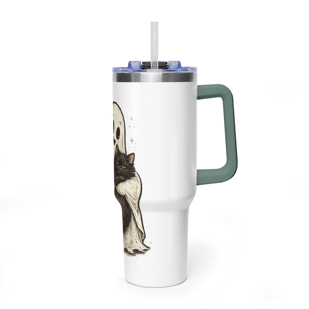 40oz Tumbler — Cute Ghost Hugging Black Cat Thermal Cup