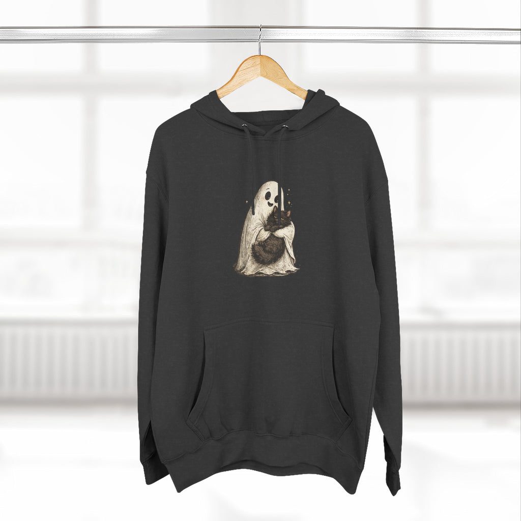 Boo & Meow Ghost Hugging Black Cat hoodie | Cute Spooky Tee Fleece Pullover