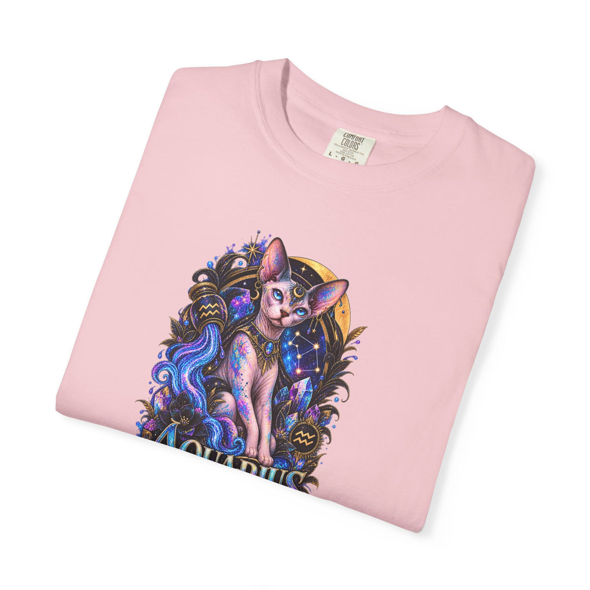 Aquarius Sphynx Cat Zodiac Tee- Celestial Astrology cat lover T-shirt