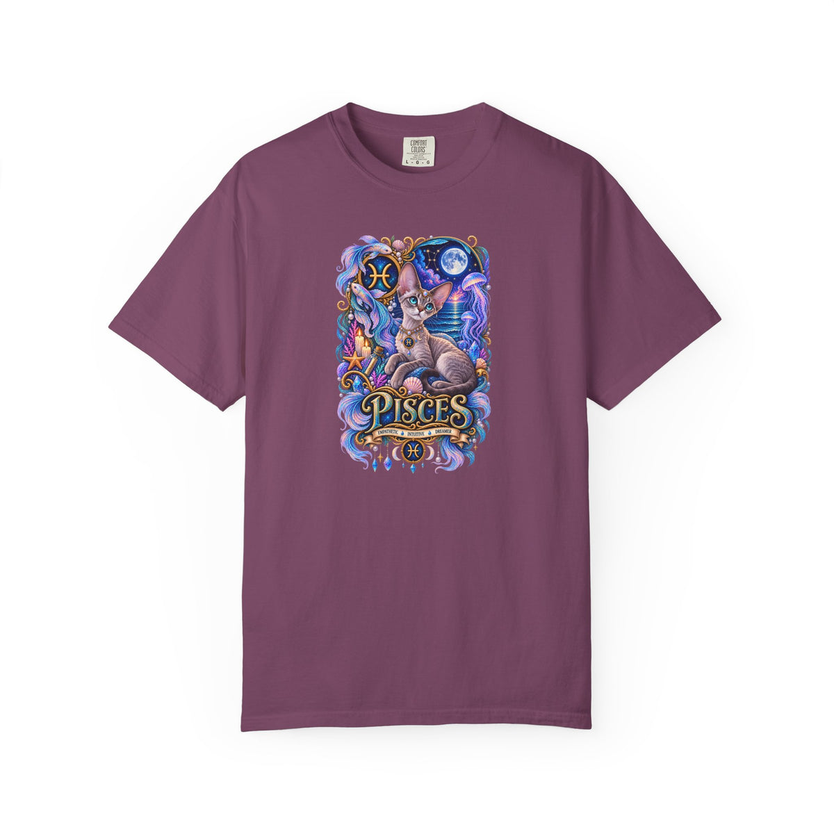 Pisces Devon Rex Cat Zodiac T-Shirt — Mystical Cat Astrology Tee