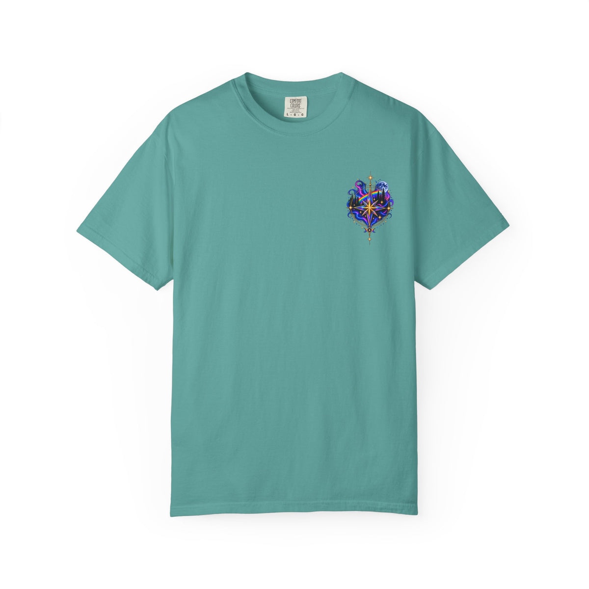 T-Shirt — "Guided by Light, Bound to Truth" Cosmic Forest Graphic