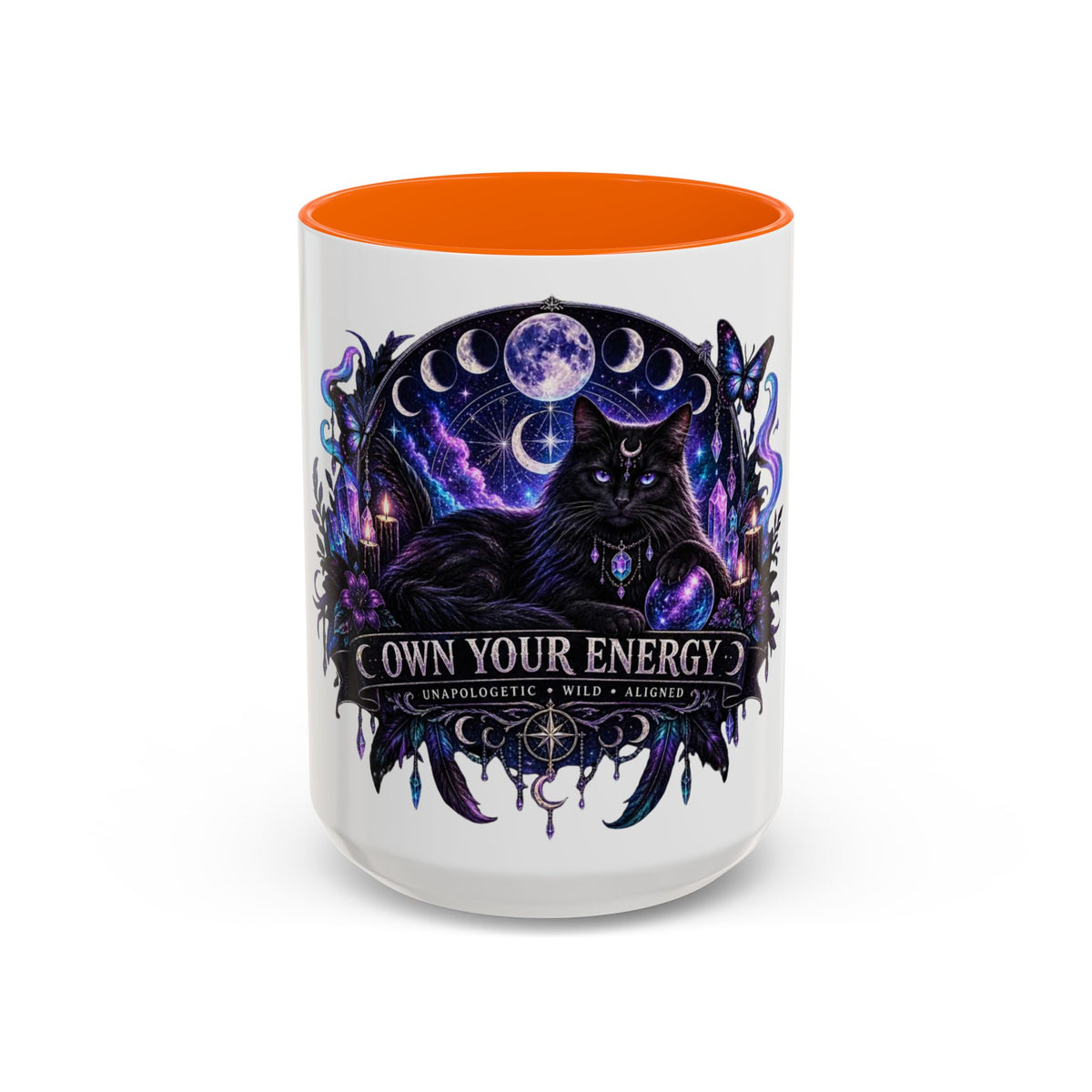 Own Your Energy Black Cat Coffee Mug – Spiritual Moon Phase Tea Cup