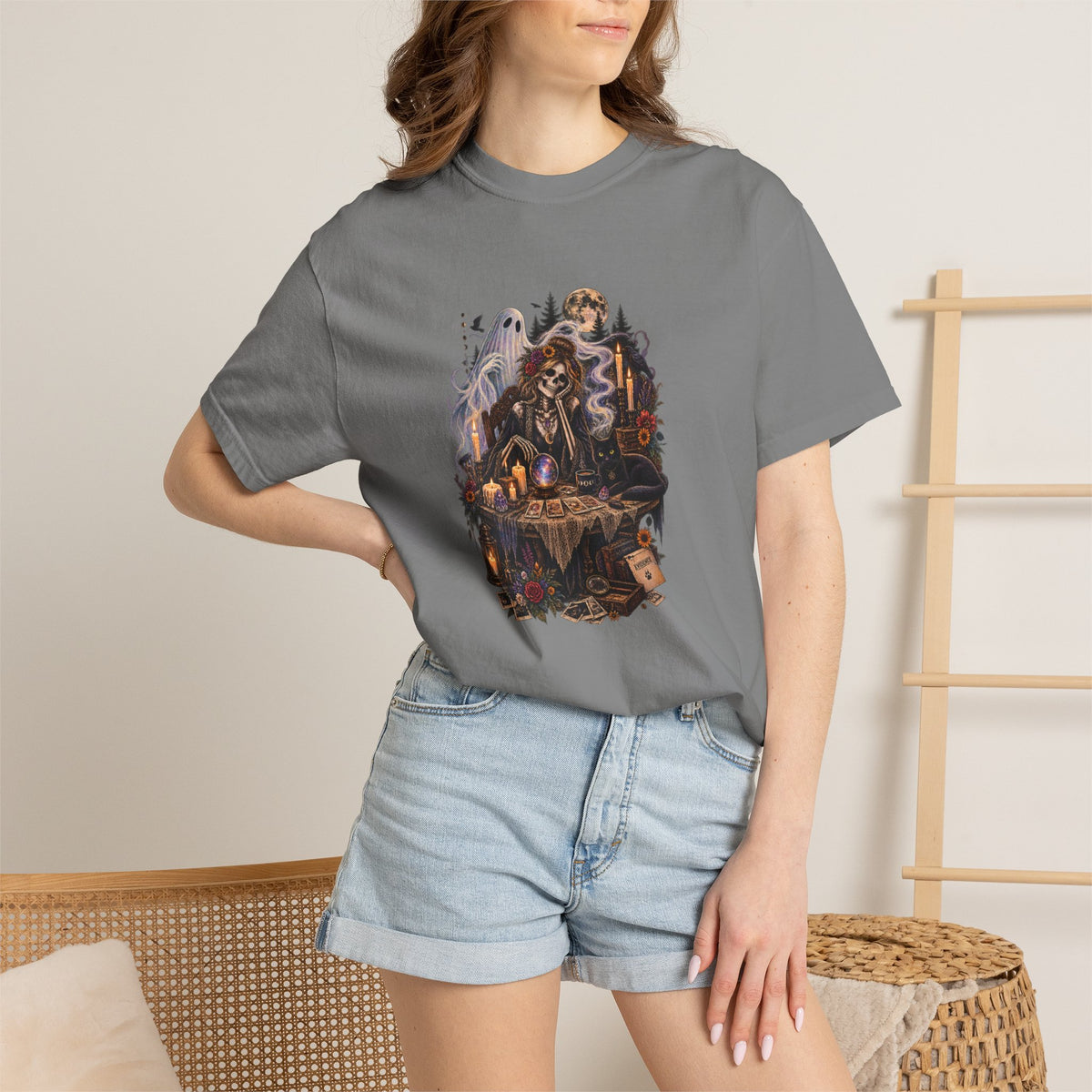Tarot Seance Skeleton, Black Cat & Ghost Graphic Tee