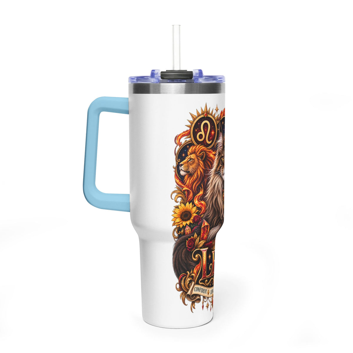 Leo Zodiac 40oz Vacuum Tumbler – Maine Coon Cat Astrology Travel Mug
