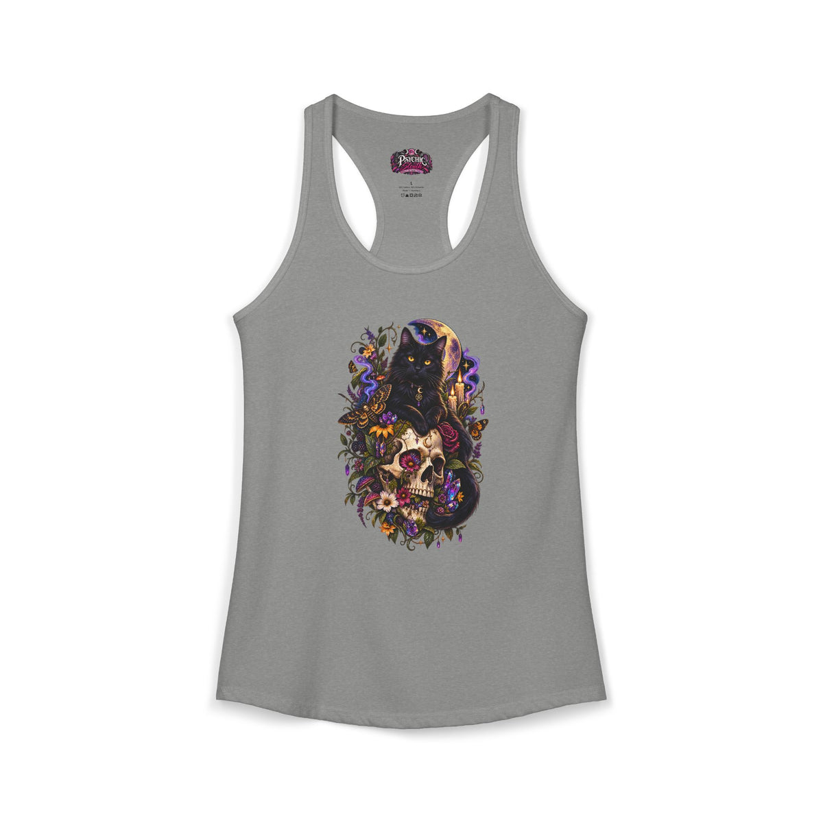 Gothic Black Cat Floral Skeleton Tank