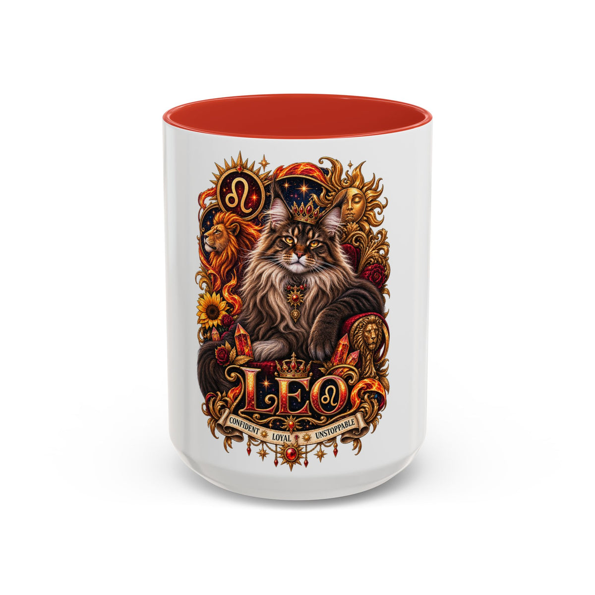 Leo Zodiac Cat Coffee Mug – Maine Coon Astrological Birthday Gift (11/15oz)