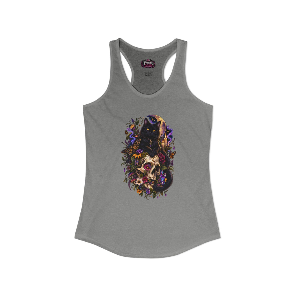 Gothic Black Cat Floral Skeleton Tank
