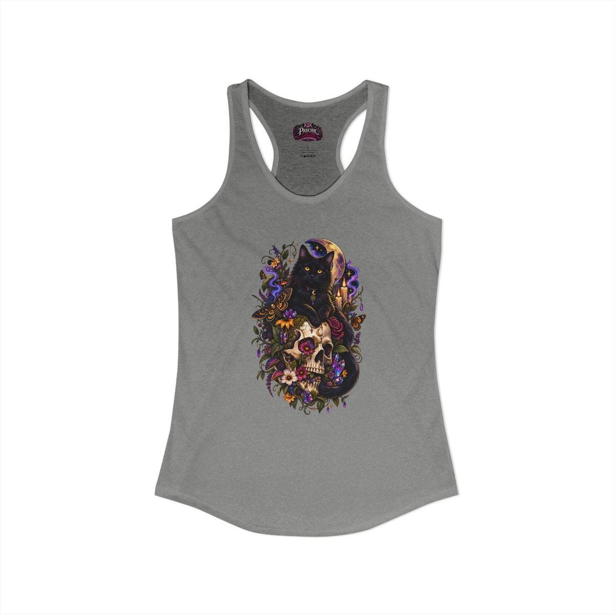 Gothic Black Cat Floral Skeleton Tank