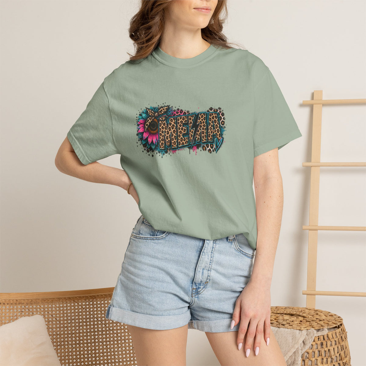 MEMA Leopard Floral Logo T-Shirt — Vintage Animal Print Graphic Tee