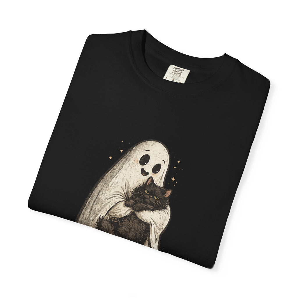 Boo & Meow Ghost Hugging Black Cat T-Shirt | Cute Spooky Tee