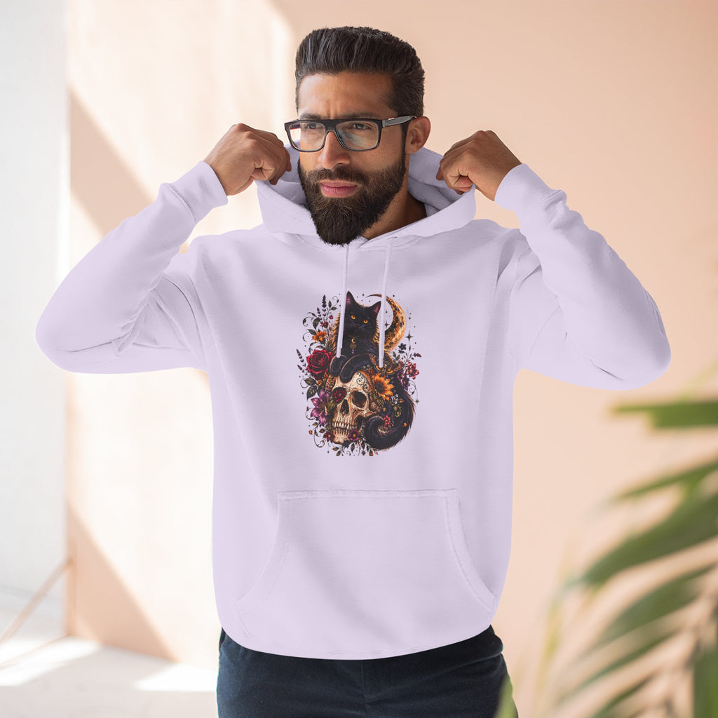 Skull & Cat Hoodie — Romantic Gothic Celestial Moon Graphic Fleece Pullover