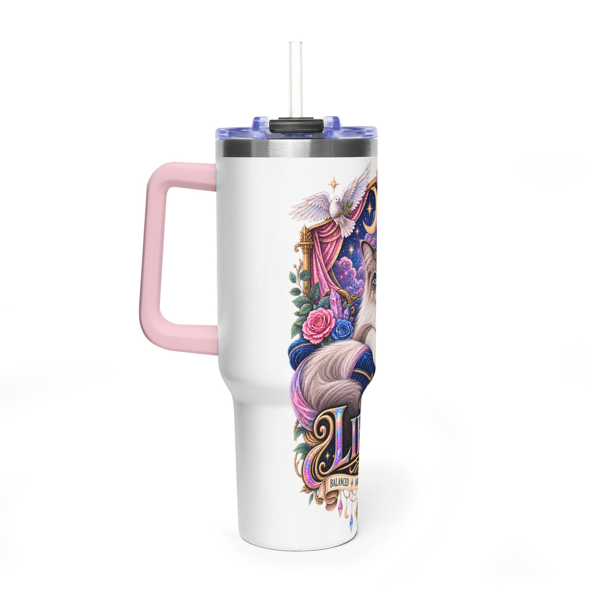 Libra Persian Cat 40oz Vacuum Tumbler — Zodiac Thermal Travel Mug