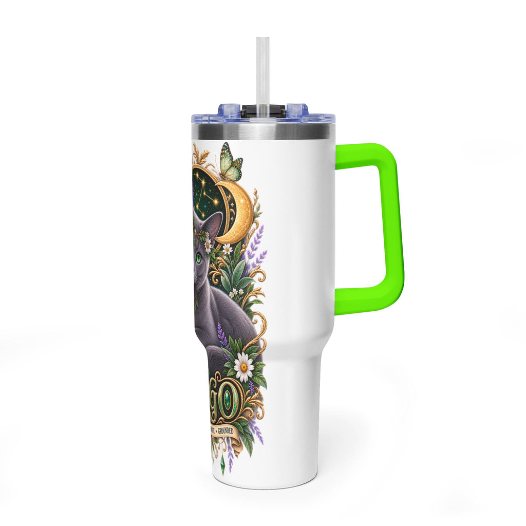 Virgo Cat 40oz Thermal Tumbler — Russian Blue Zodiac Astrology Travel Mug
