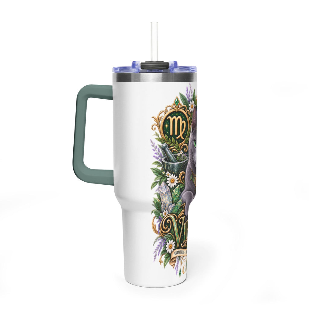 Virgo Cat 40oz Thermal Tumbler — Russian Blue Zodiac Astrology Travel Mug