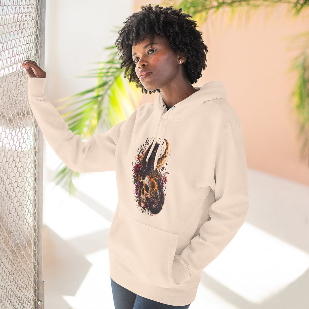 Skull & Cat Hoodie — Romantic Gothic Celestial Moon Graphic Fleece Pullover