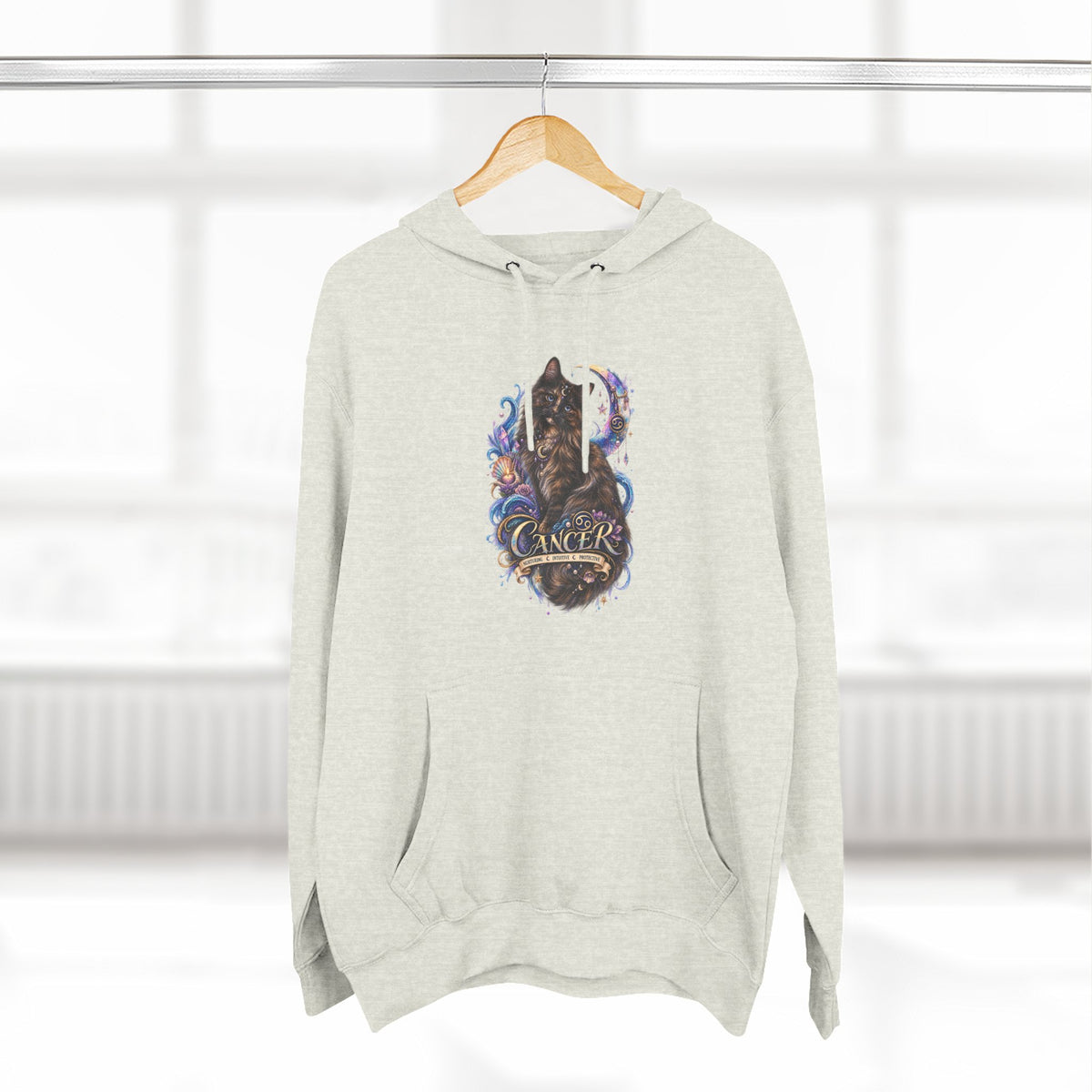 Cancer Tortoiseshell Cat Zodiac Hoodie — Zodiac Cat Graphic Fleece Pullover