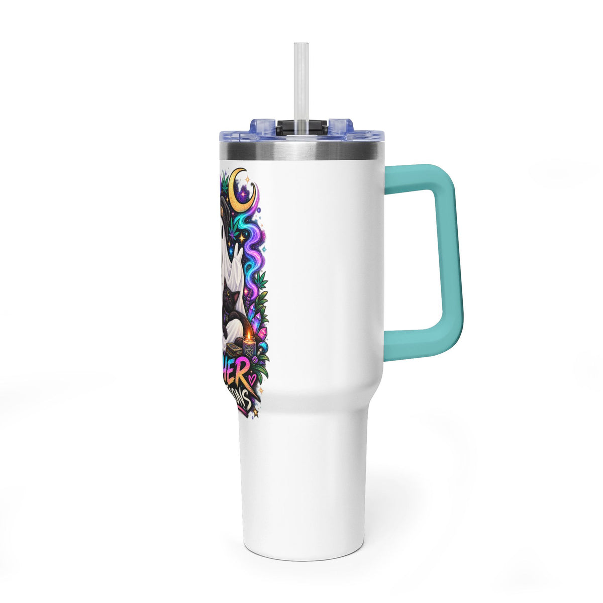 40oz Tumbler — "Higher Vibrations" Ghost & Cat Thermal Travel Mug
