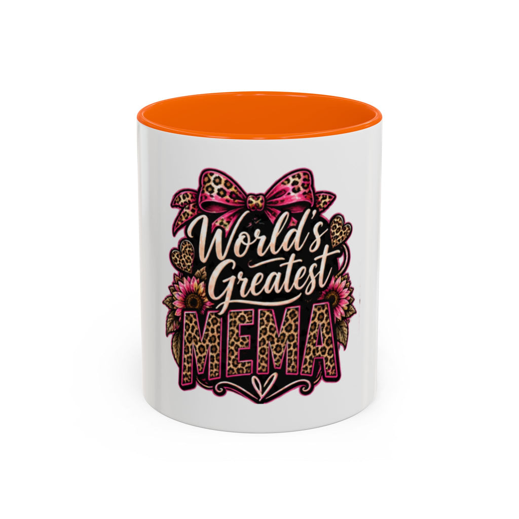 World's Greatest Mema Accent Coffee Mug – Leopard Pink Bow Gift for Grandma (11/15 oz)