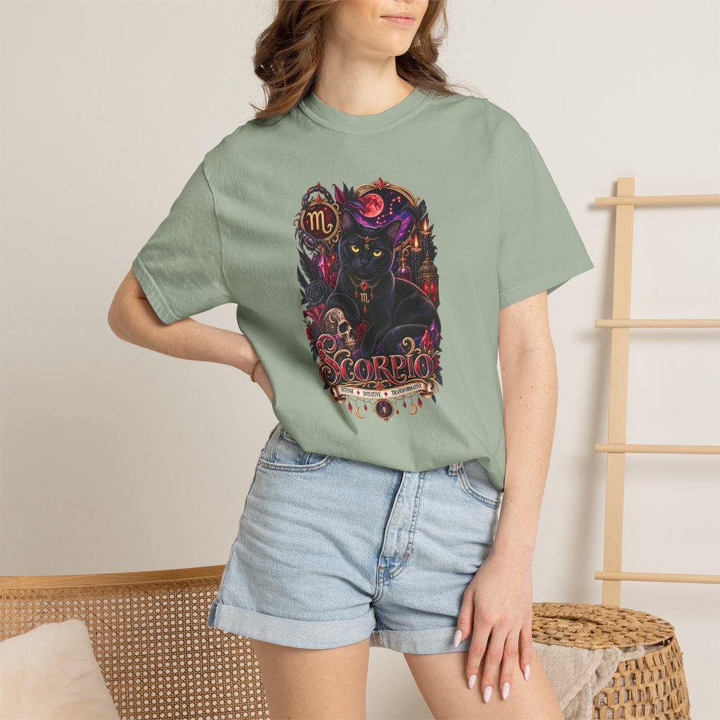 Scorpio Black Cat Zodiac T-Shirt — Dark Mystical Scorpio Graphic Tee