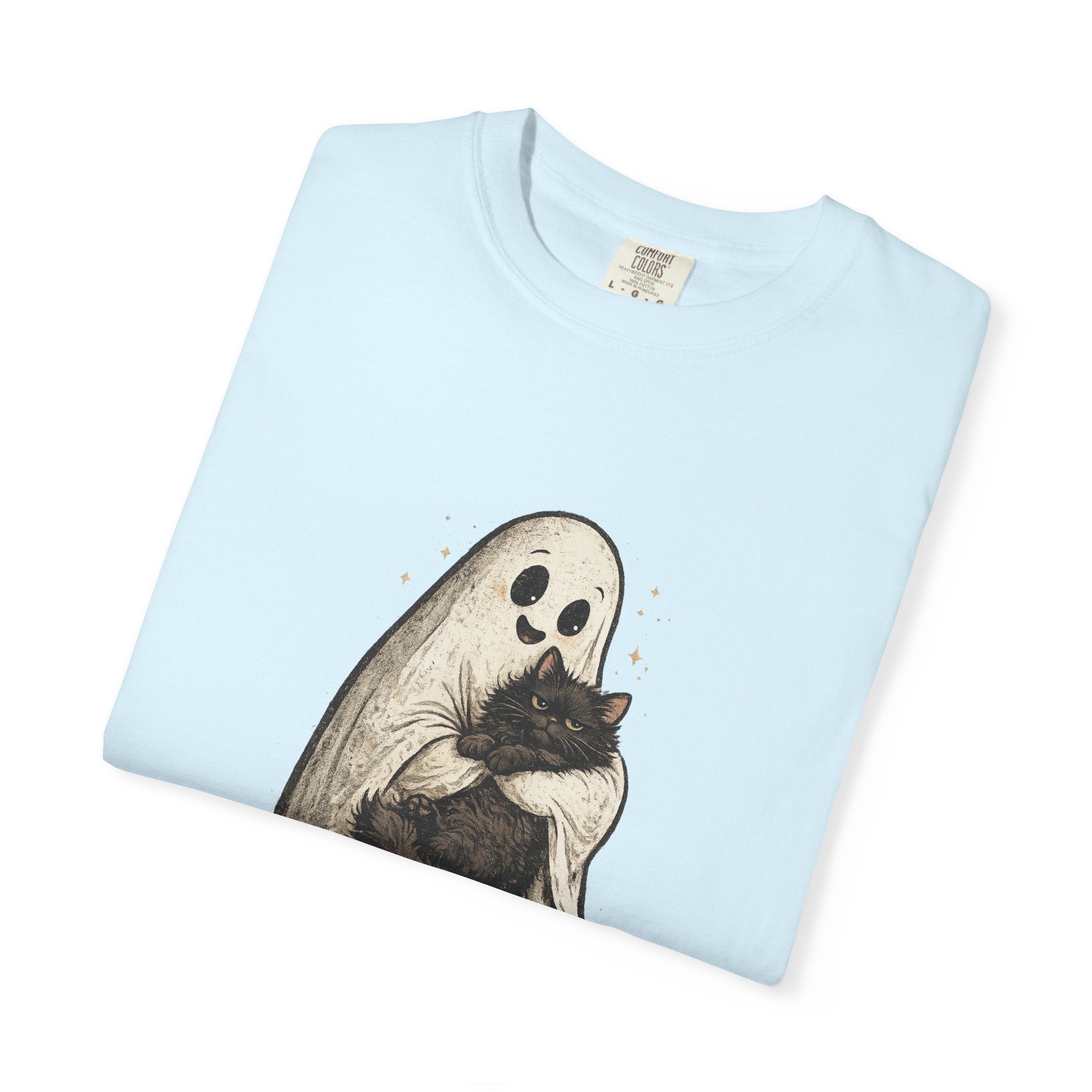 Boo & Meow Ghost Hugging Black Cat T-Shirt | Cute Spooky Tee