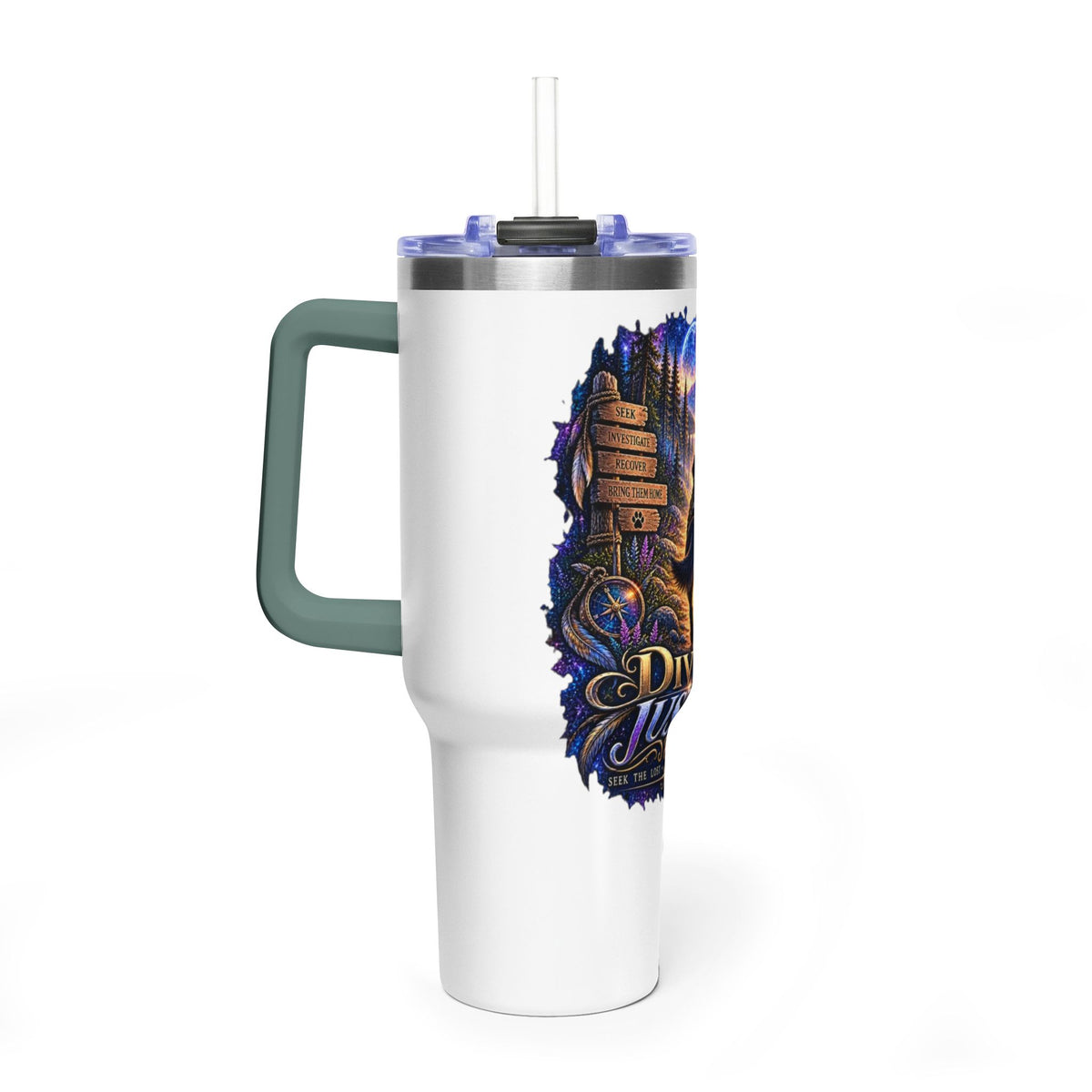 40oz Vacuum Tumbler – “Divine Justice” Support the mission