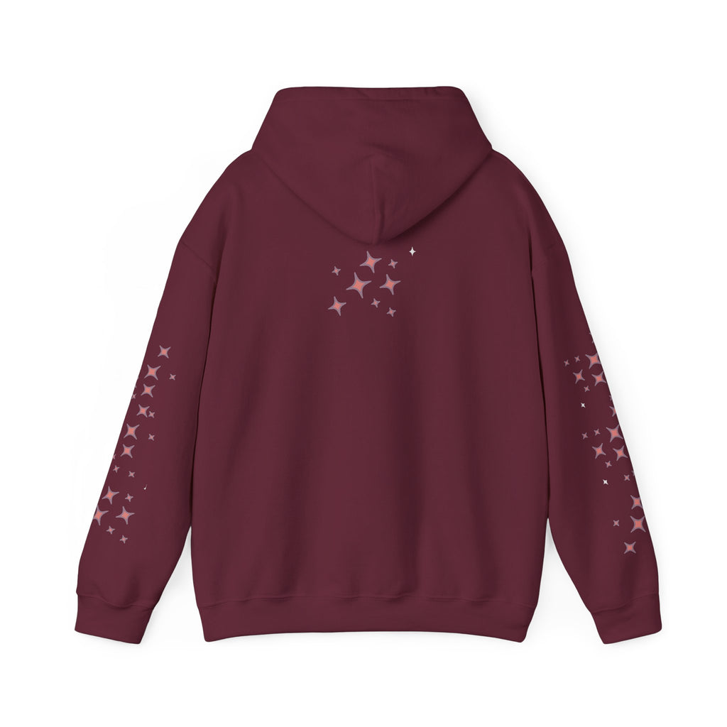 Queen Energy Hoodie — Feminine Crown Graphic Pullover with Star Sleeve Accents