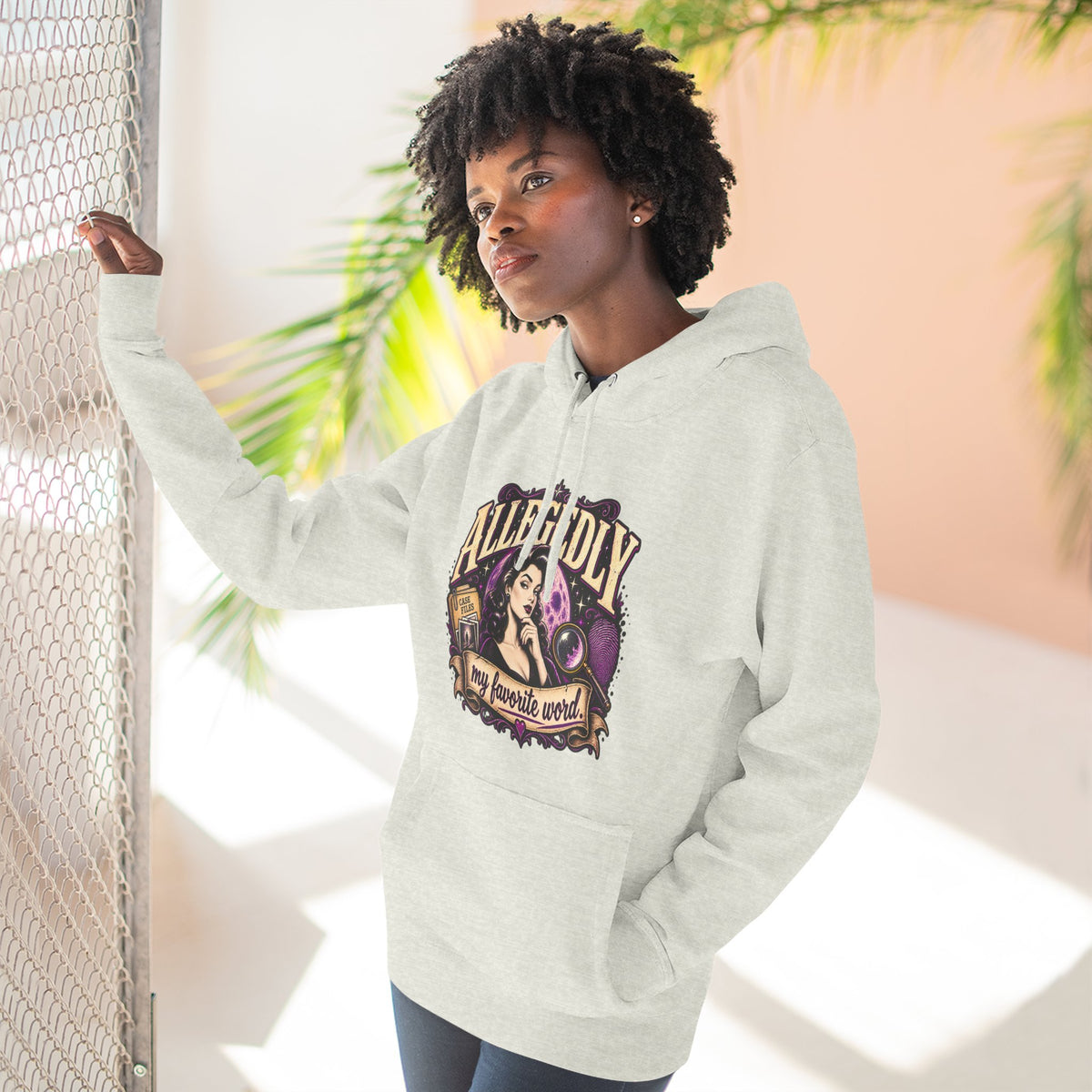 Hoodie — "Allegedly My Favorite Word" Retro Witch Graphic