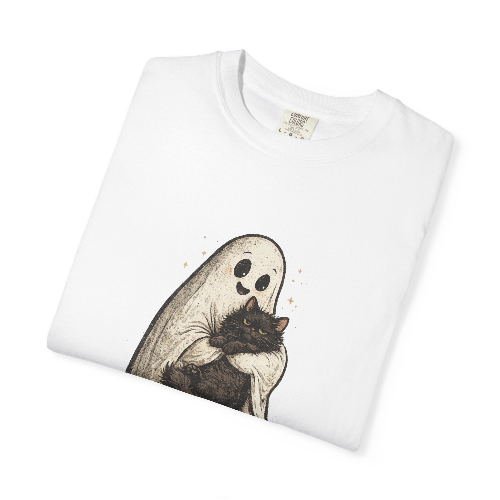 Boo & Meow Ghost Hugging Black Cat T-Shirt | Cute Spooky Tee