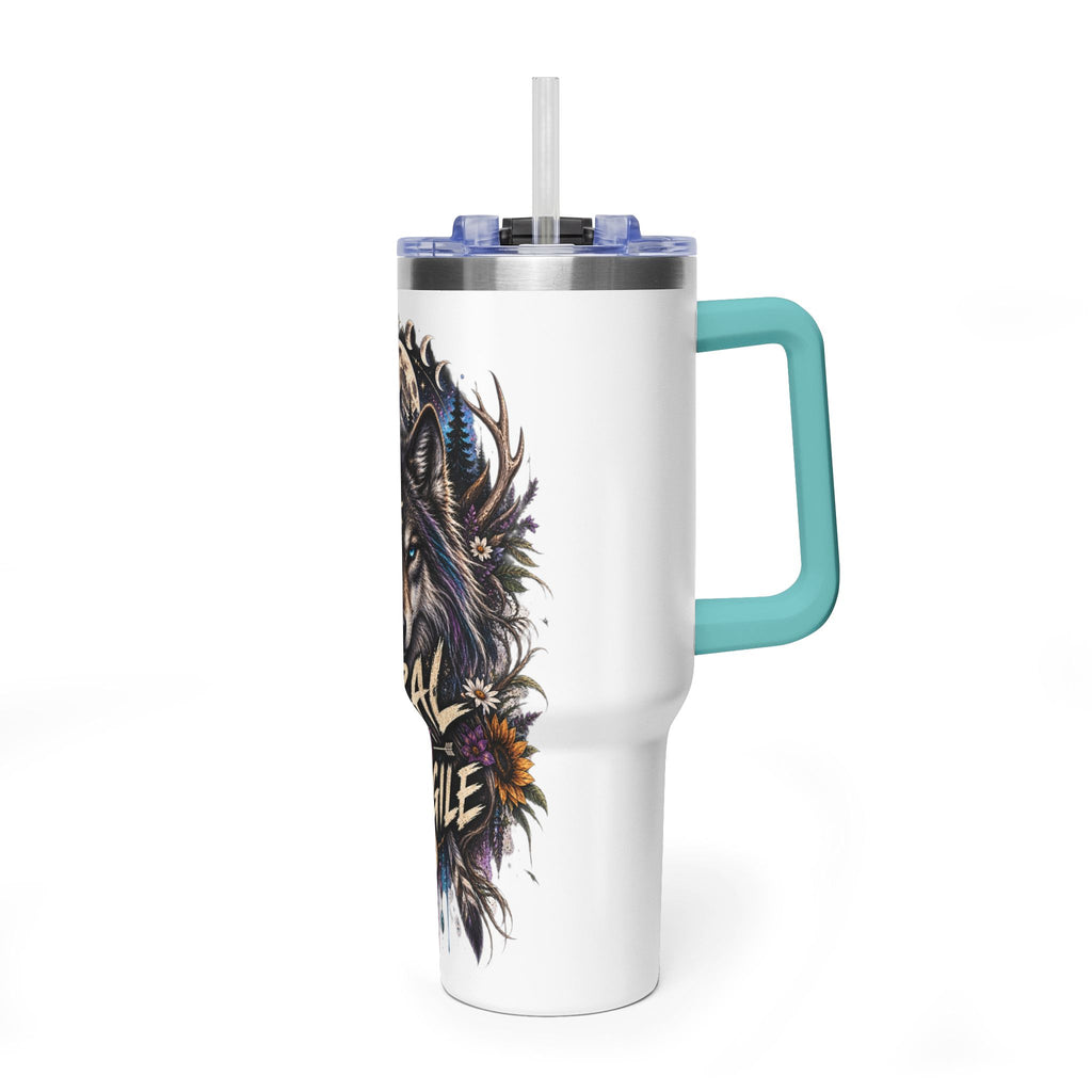 40oz Wolf Tumbler — “Feral Not Fragile” Insulated Thermal Cup