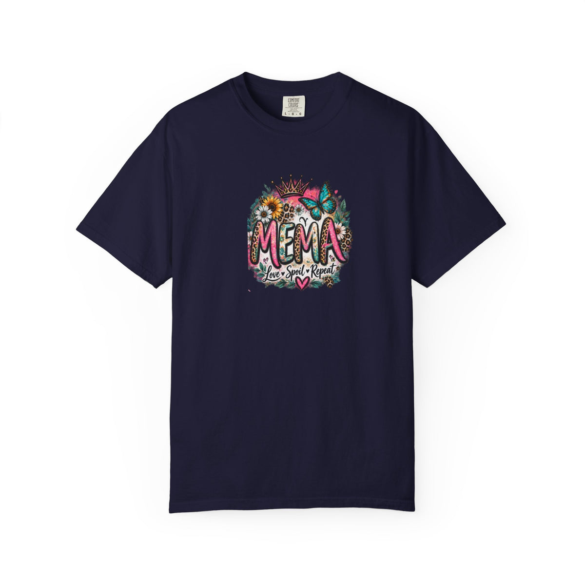 MEMA Floral Crown Tee — Cute Grandma Shirt with Butterfly & Heart Design