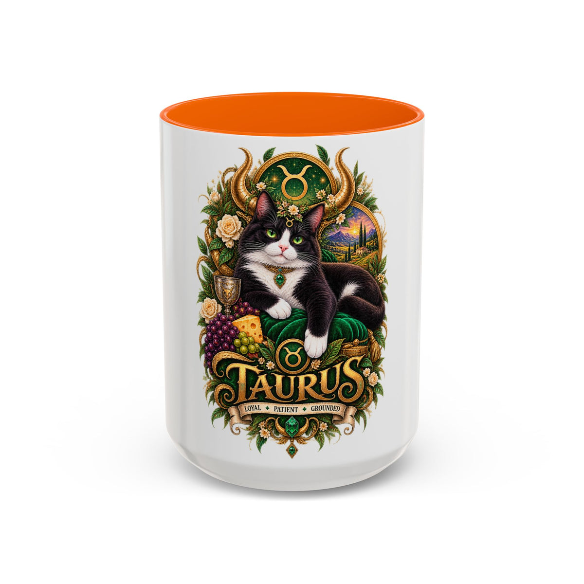Taurus Tuxedo Cat Coffee Mug — Zodiac Astrology Gift (11/15 oz)