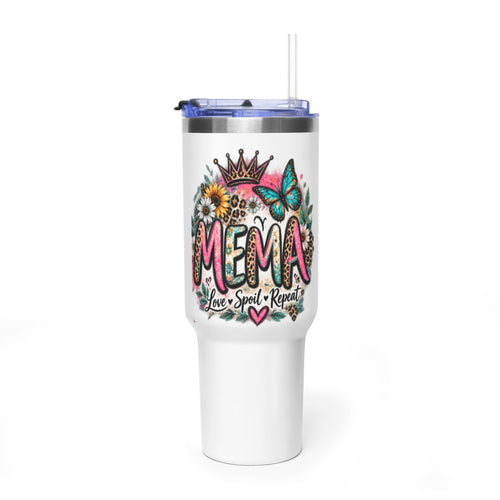 40oz Mama Tumbler – Floral Crown, Butterfly & 'Mama' Design Vacuum Thermal Mug