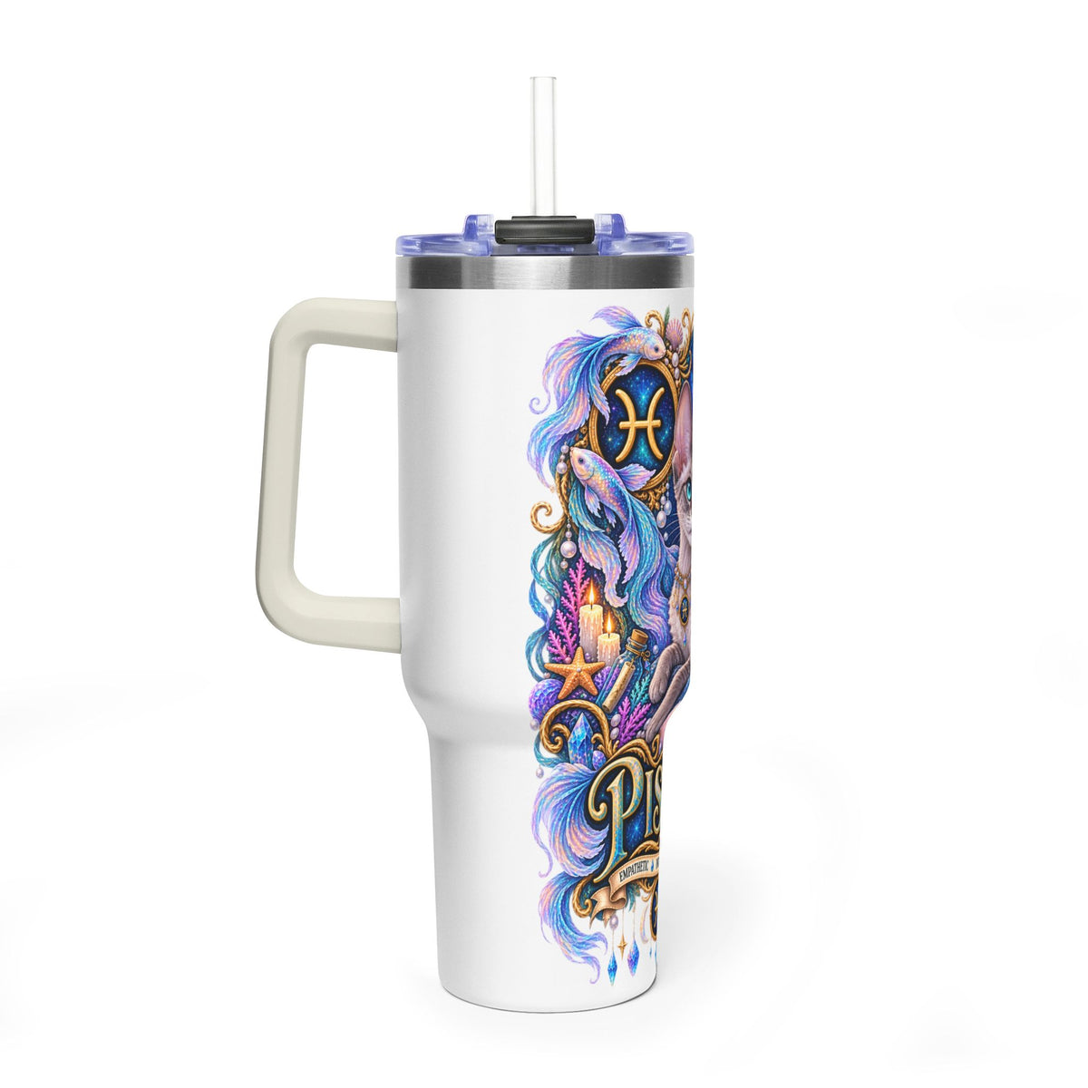 Pisces Devon Rex Cat 40oz Tumbler — Zodiac Vacuum Insulated Travel Cup