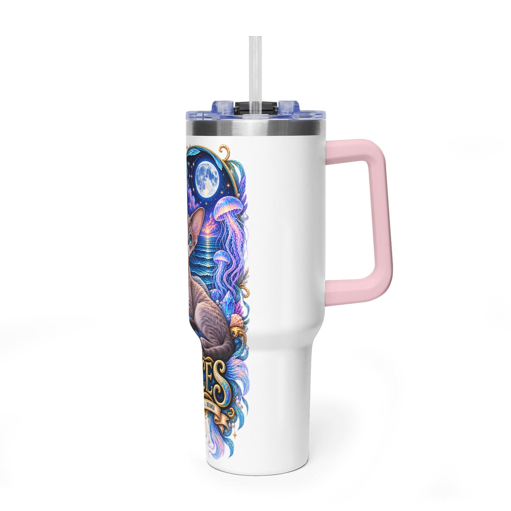 Pisces Devon Rex Cat 40oz Tumbler — Zodiac Vacuum Insulated Travel Cup